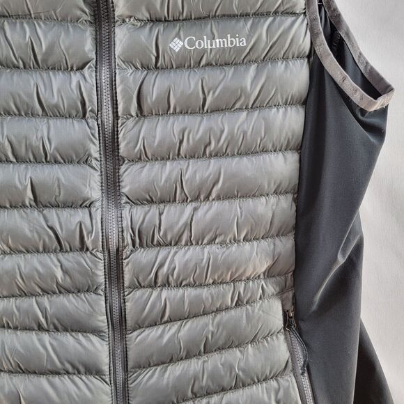 Columbia Gray Black Light Weight Warm Puffer Vest City Front Zip Pocket Size L - Picture 5 of 7